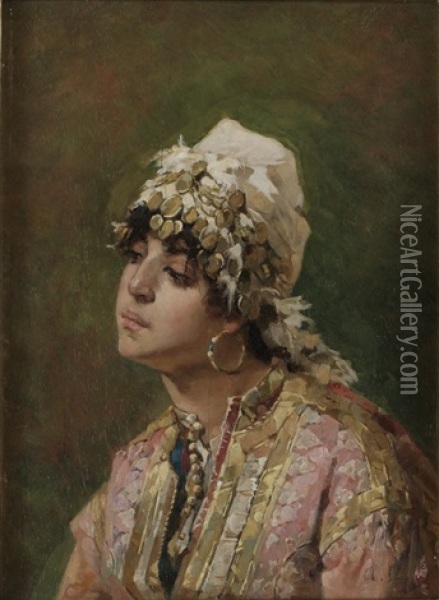 Kvinna I Sydlandsk Drakt Oil Painting - Agneta (Agnes) Boerjesson
