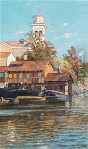 Blick Auf San Trovaso Und Die Bootswerft, Venedig, Dorsoduro Oil Painting - Emma Lutteroth