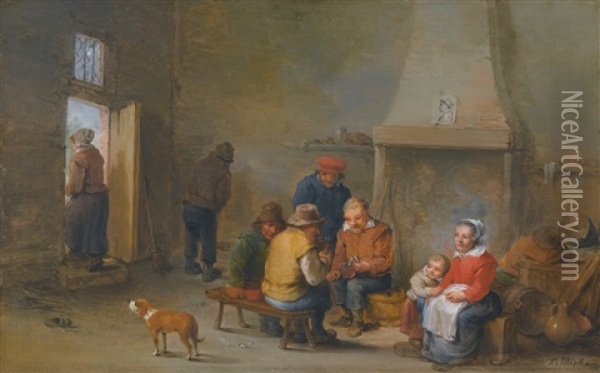Peasants In An Interior Oil Painting - Theobald Michau