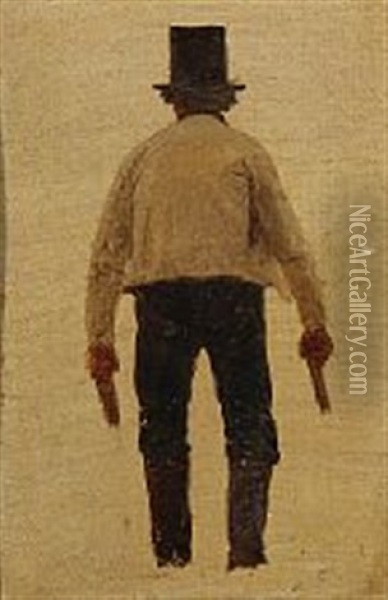 A Back Turned Man Oil Painting - Johan Didrik (John) Frisch