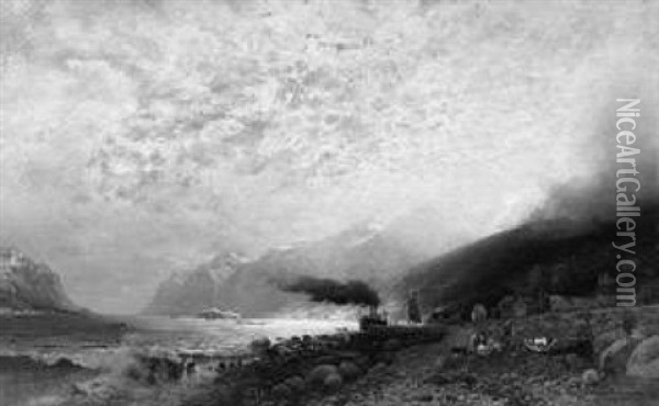 Sommertag An Einem Norwegischen Fjord Oil Painting - Adolf Gustav Schweitzer