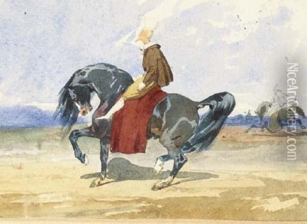 Un Cavalier Dans Un Paysage De Profil A Gauche Oil Painting - Alfred De Dreux