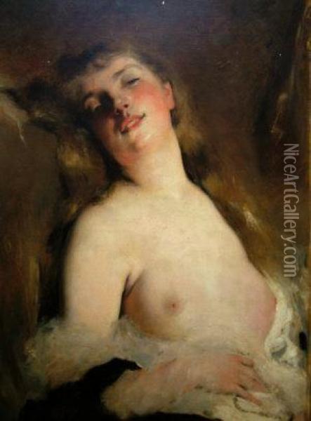 Draped Female Nude In Repose Oil Painting - Charles Josua Chaplin
