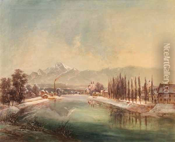 Blick Auf Villach Mit Dem Mittagskogel Im Hintergrund Oil Painting - Jakob Canciani