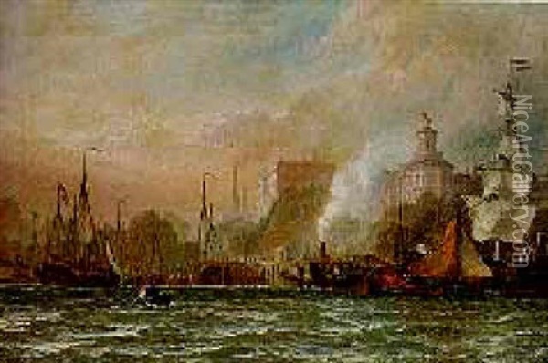 Dutch Shipping In A British Harbour Oil Painting - Henry Thomas Dawson