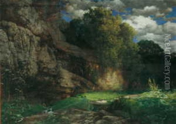 Felsige Landschaft Oil Painting - Traugott Hermann Ruedisuehli