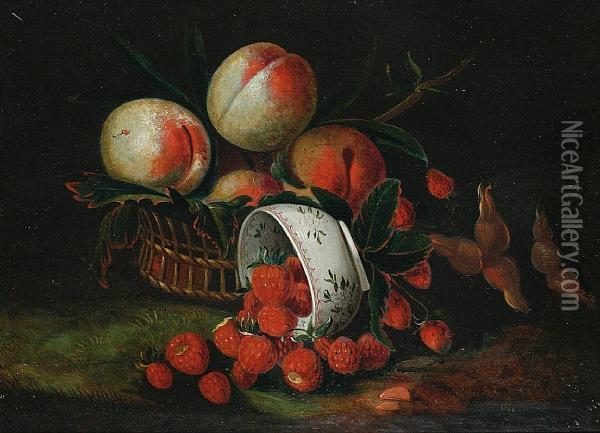 Still Life Of Peaches And Strawberries Oil Painting - William Jones