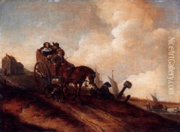 Pferdekarren Auf Der Dune Beim Strand Oil Painting - Adriaen Van Der Cabel