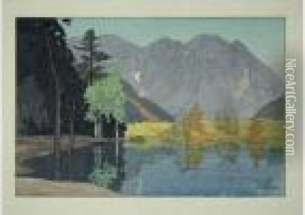 Grand Oban Yoko-e (40,5 X 27 Cm), Suzukawa, Le Reflet Du Fuji Dans
 La Riviere. Oil Painting - Hiroshi Yoshida