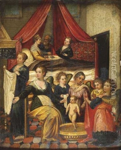 La Naissance De La Vierge Oil Painting - Hans Rottenhammer the Elder