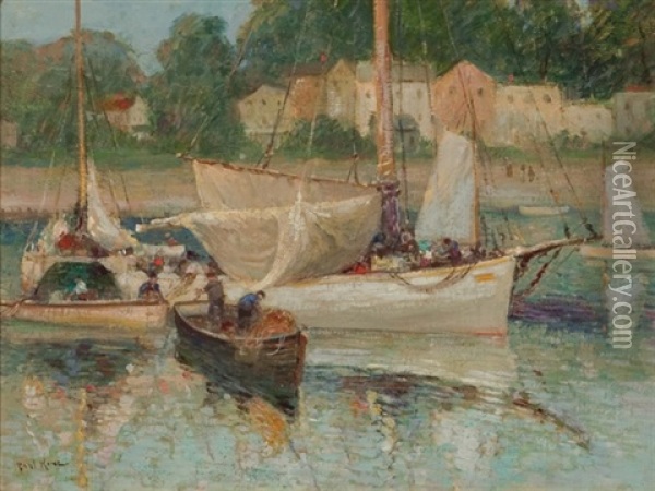 Boats In A Harbor Oil Painting - Paul Bernard King