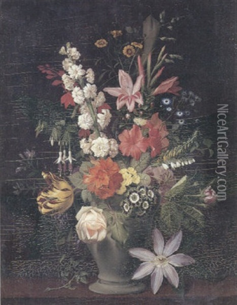 Broget Buket I En Vase Oil Painting - Otto Didrik Ottesen