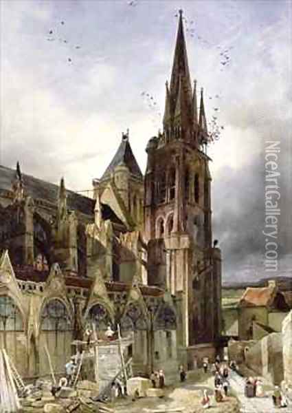 Restoring the Abbey Church of St Denis in 1833 Oil Painting - Adrien Dauzats