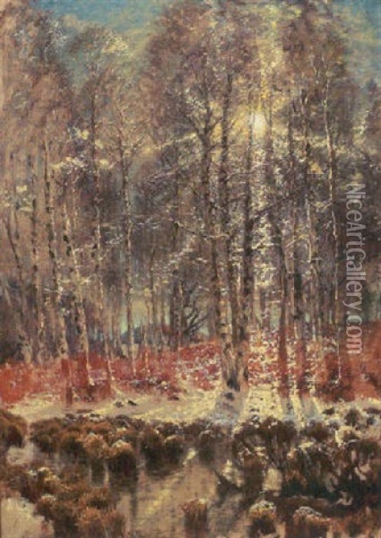 Skovparti Med Alob, Vinter Oil Painting - Thorvald Simeon Niss