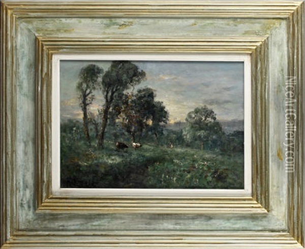 Cattle In A Meadow; And Cattle By A River (pair) Oil Painting - George Boyle