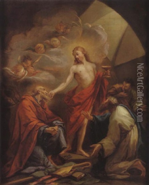 Saint Denis, Saint Rustique Et Saint Eluthere Recevant La Communion Des Mains De Jesus-christ Oil Painting - Etienne Regnault