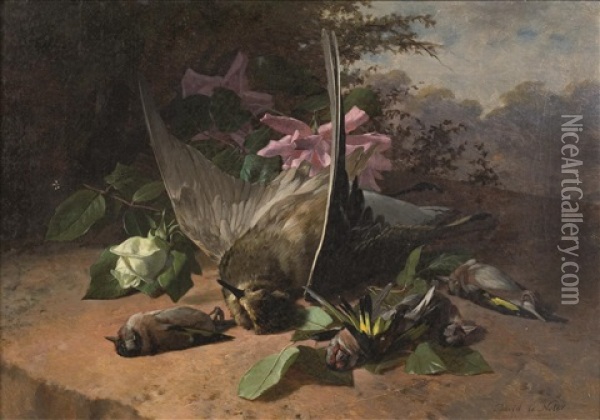 Nature Morte Aux Oiseaux Oil Painting - David de Noter