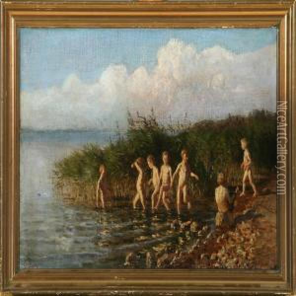 Badende Drenge I Esrom So Oil Painting - Hans Ole Brasen