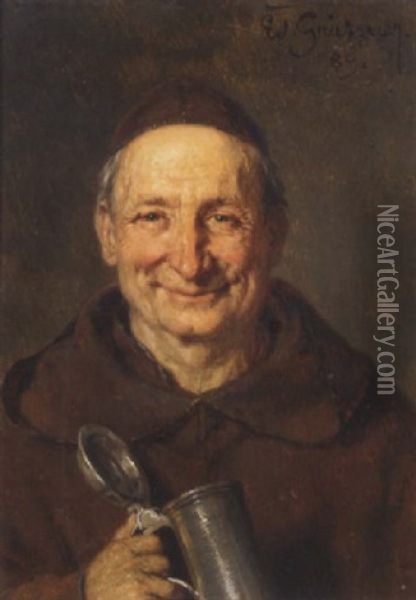 Franziskaner Monch Mit Weinkrug Oil Painting - Eduard von Gruetzner