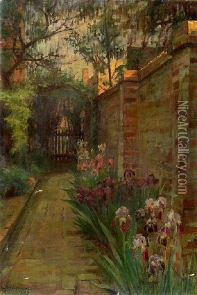 Garden Path Lined With Iris Oil Painting - Gabrielle de Veaux Clements