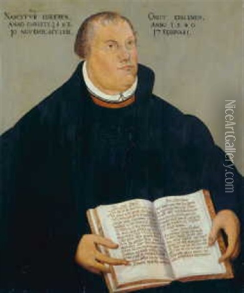 Bildnis Des Reformators Martin Luther, Der Die Aufgeschlagene Bibel Halt Oil Painting - Lucas Cranach the Elder