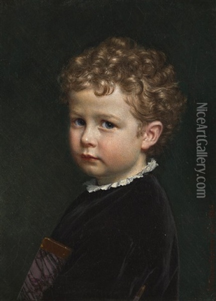 Boy With Curly Hair Oil Painting - Vilhelm (Johan V.) Gertner