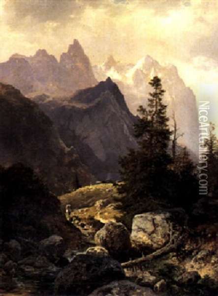 Ansicht Des Wetterhorns Vom Schwarzwald Oil Painting - Ludwig Sckell