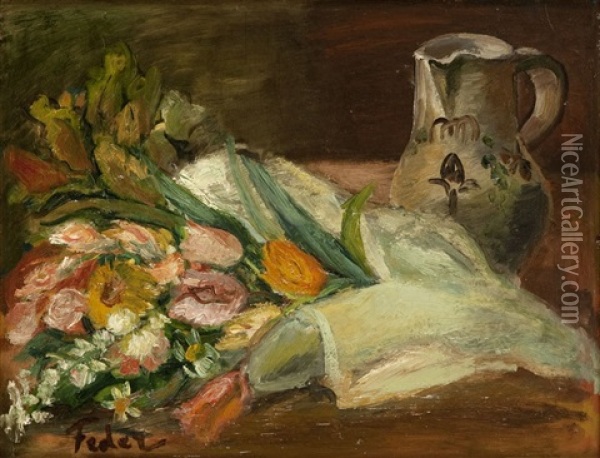 Still Life With Flowers Oil Painting - Adolphe Aizik Feder