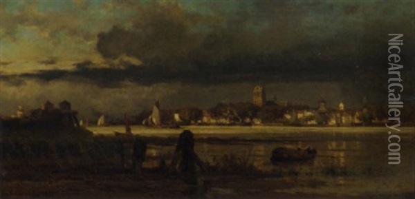 Vue De Dordrecht Oil Painting - Edmond De Schampheleer