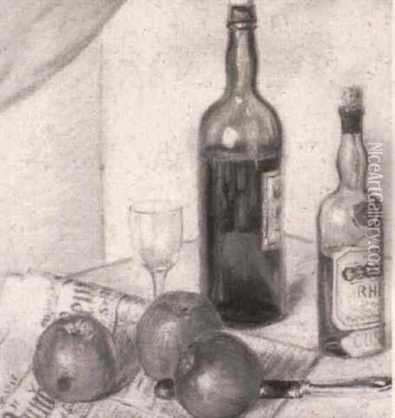 Stilleben Mit Obst Und Wein Oil Painting - Hans Looschen