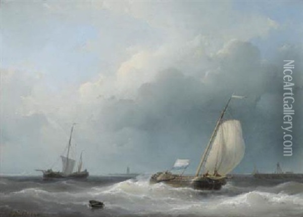 Shipping In A Stiff Breeze Oil Painting - Abraham Hulk the Elder