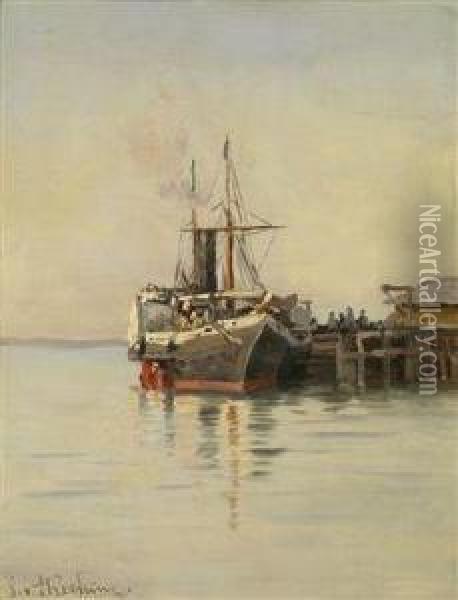 Ferryboat At The Landing Stage Oil Painting - Stephanie Von Strechine