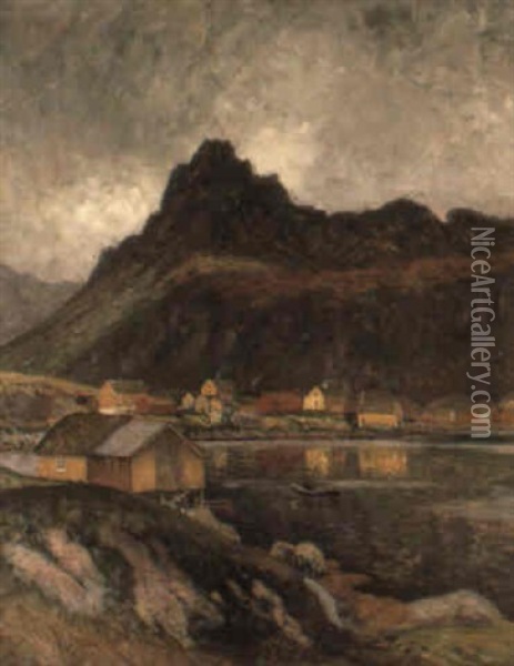 Sommar Vid Byn I Fjorden Oil Painting - Anton Genberg