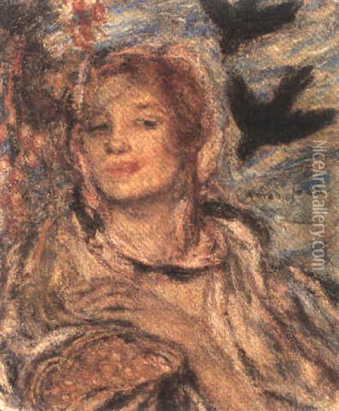 Femme Aux Oiseaux Oil Painting - Edmond Francois Aman-Jean