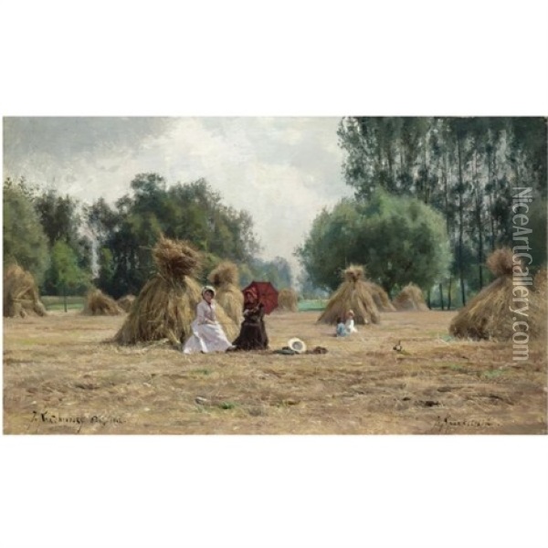 In The Hay Field Oil Painting - Iosif Evstafevich Krachkovsky