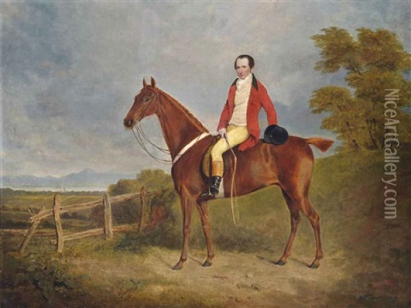 A Gentleman On Moll Romps, In An Extensive Landscape Oil Painting - James Walsham Baldock