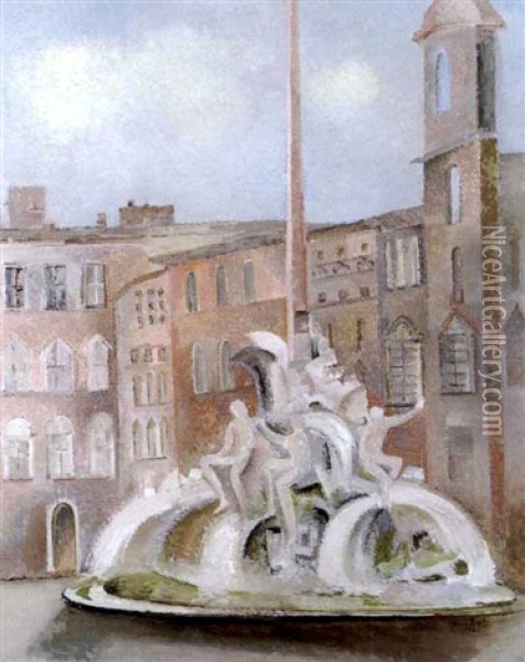 Rome: Fontaine De La Place Navonne Oil Painting - Alice Bailly