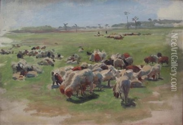 Jacob's Sheep Grazing, Eypt Oil Painting - Joseph Farquharson