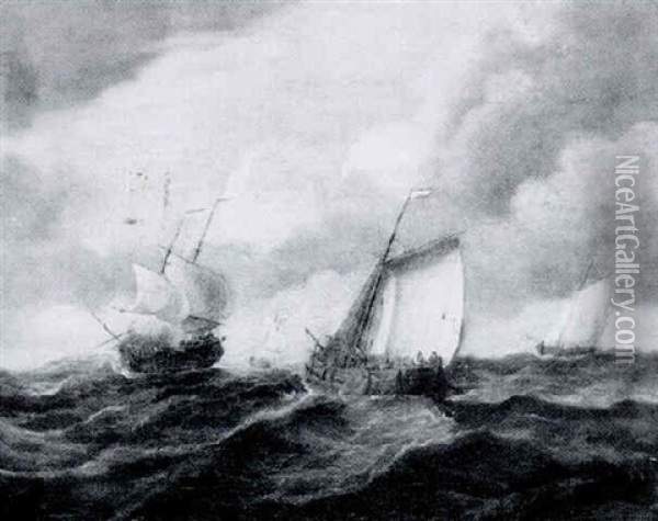 Dutch Fishing Boats At Sea Oil Painting - Charles Martin Powell