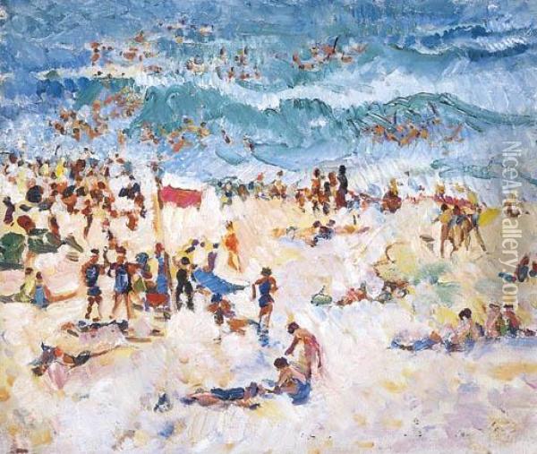 Beach Scene Oil Painting - Isabel Hunter Tweddle