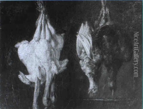 Larder Still Life Of Poultry Oil Painting - Antonio Viladomat Y Manalt