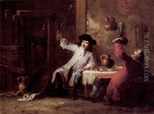 Zwei Zechende Manner An Einem Tisch In Einer Schenke Oil Painting - Theobald Michau