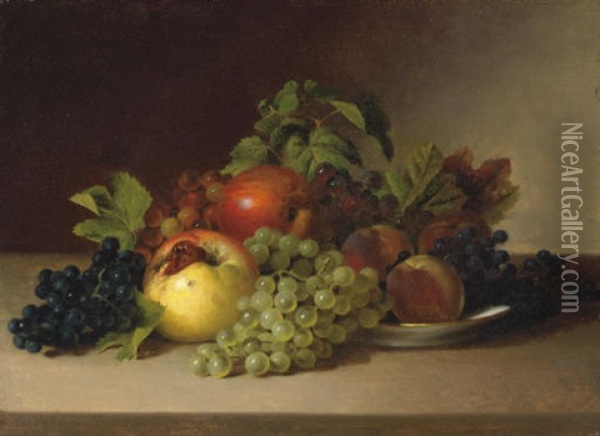 Still Life With Apples And Grapes Oil Painting - James Peale Sr.