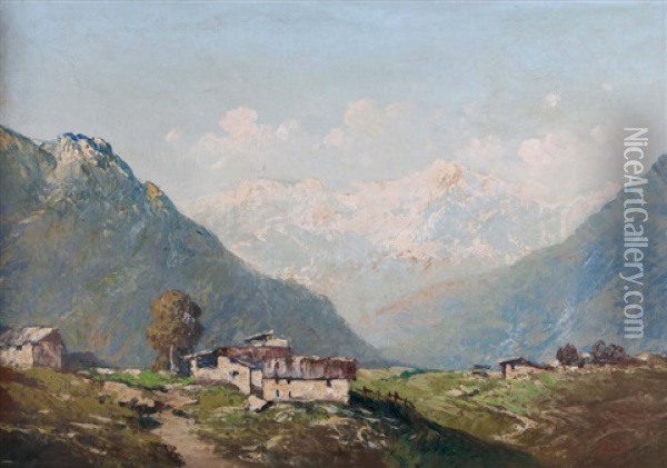 Paesaggio Montano Con Villagio Oil Painting - Clara Ermanno