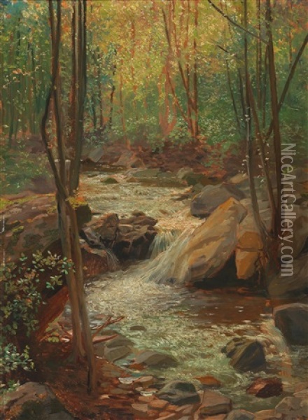 Woodland Stream Oil Painting - Alexander Demetrius Goltz