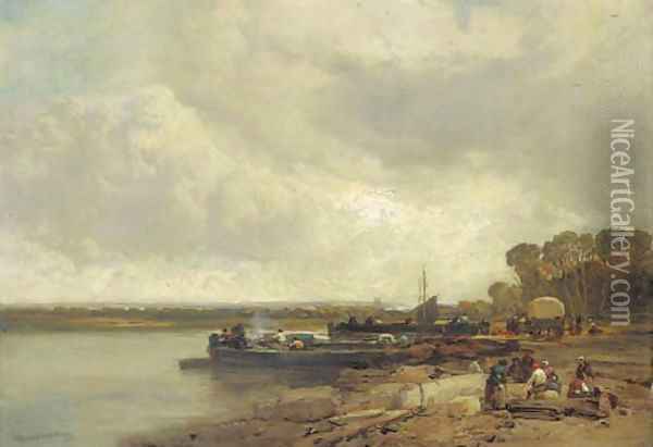 Loading the barges Oil Painting - James Webb