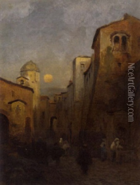 Suditalienische Stadt Am Abend Oil Painting - Albert Flamm