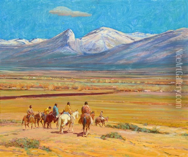 First Snow On Taos Mountain Oil Painting - Oscar Edmund Berninghaus