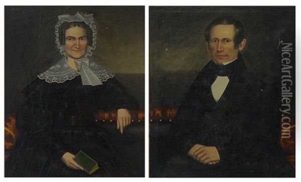 Portrait Of Enos (+ Sarah Ann Dickinson Adams, 2 Works) Oil Painting - Erastus Salisbury Field