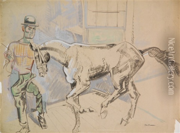 Horse And Trainer Oil Painting - William Sommer
